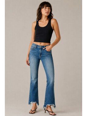 7 For All Mankind Jeans 27 Raw Step Hem Slim Straight Blue Stretch Denim 7FAMK